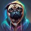 Mops im Kapuzenpulli