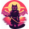 Synthwave samurai Cat
