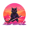 Synthwave samurai Cat with katana