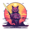 Synthwave samurai Cat sunset