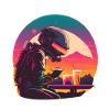 Synthwave astronaut Space dinner