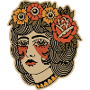 Old school tattoo illustration woman with flowers
