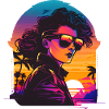 Synthwave woman Sunset