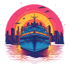 Synthwave cruise ship sunset