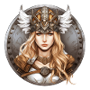 Blonde shieldmaid with Valkyrie helmet