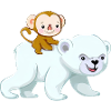 Chimpanzee rides polar bear, adventurous