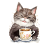 Katze mit Kaffee -Aquarellstil