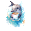 Delphin mit Kaffee -Aquarellstil