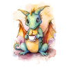 Drache mit Kaffee -Aquarellstil