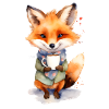 Fuchs mit Kaffee -Aquarellstil