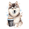 Husky mit Kaffee -Aquarellstil