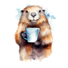 Marmot med kaffe akvarell stil