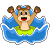 Meerkat swimming lifebuoy
