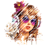 Retro Frau Blumen und lila Brille