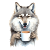 Wolf mit Kaffee -Aquarellstil