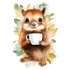 Eichhörnchen mit Kaffee -Aquarellstil