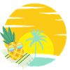 Pineapple with sunglasses on the beach