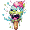 Psycho Eiscreme lacht knallbunt