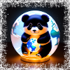 Panda on square grunge globe