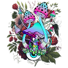 Psychedelic mushroom with eye and flowers