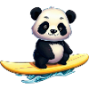 Surfing panda on waves, adventurous