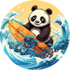 Surfing panda at sunset