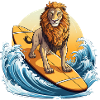 Surfing Lion at sunset, Adventurous