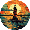 Lighthouse at sunset, Romantic