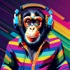 Chimpanzé singe avec écouteurs
