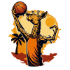Girafe jouant au basket au soleil