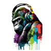 Gorilla mit Kopfhörern