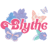 Blythe Logo Mit Schmetterlingen Und Blumen