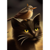 Vogel sitzt auf Katze
