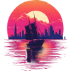 Synthwave sailing ship