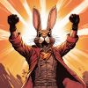 Lustighausen - Jubelnder Hase im Comic Stil