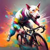 Englischer Bullterrier Rennradfahrer