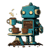 Tin robot makes coffee