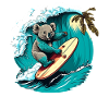 Koala has fun surfing
