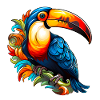 Toucan on variegated leaves