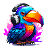 Cartoony toucan with headphones