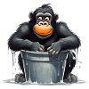 Affe sitzt im Wasserfass
