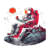 Komischer Astronaut sitzt mit Eis