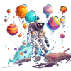 Astronaut Planets Balloons Cartoon