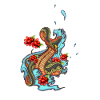 Colorful angry snake with flowers