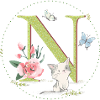 Initial letter N with cat