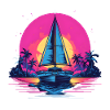 Synthwave Yacht sunset