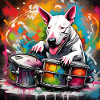 Engish Bull Terrier Playing Drums