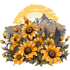 Sonnenblumen und Berglandschaft