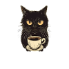 Black cat with coffee