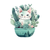 Cat in flowerpot greenish plants